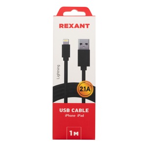 Кабель USB Rexant 18-7050 2,1А, ПВХ, черный 1.0m