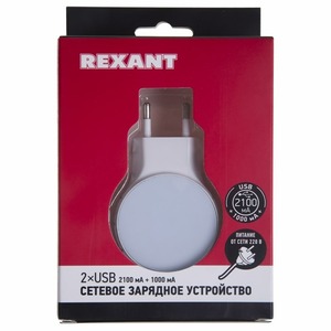 Сетевое зарядное устройство 2хUSB Rexant 18-2223 (СЗУ) (5 V,2100 mA+1000 mA ) белое